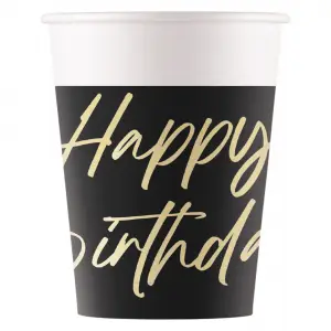 Set 8 Pahare Petrecere Carton 200ml Happy Birthday Elegant 